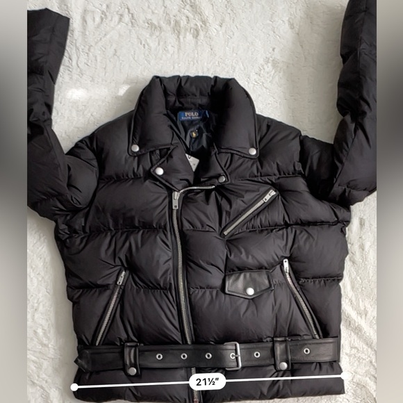 New Polo Ralph Lauren Down Moto Puffer Black Jacket Women’s Size Large - Picture 6 of 16